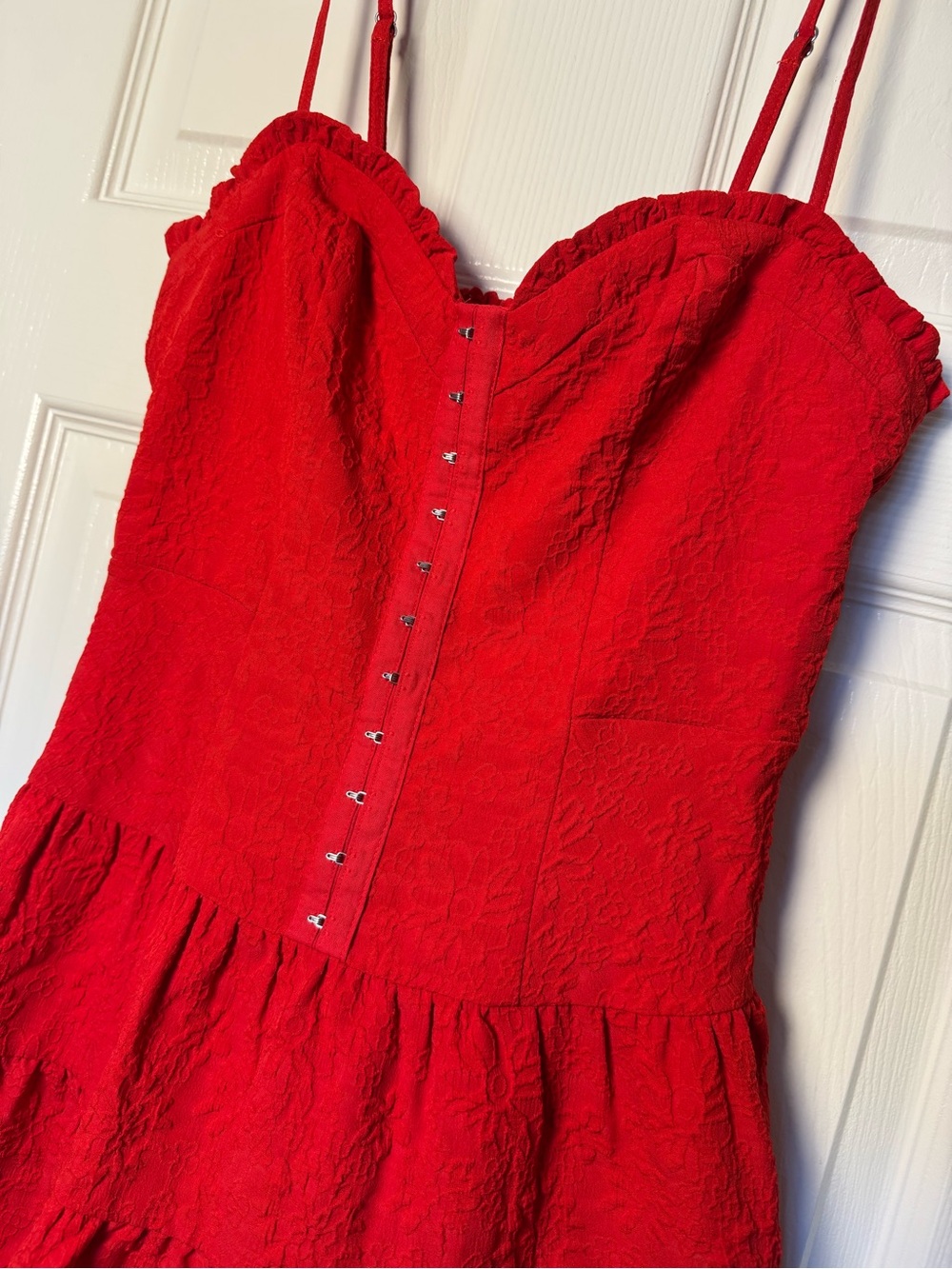 Betsey Johnson Red Tiered Button-Front Mini Dress - Picture 5 of 5